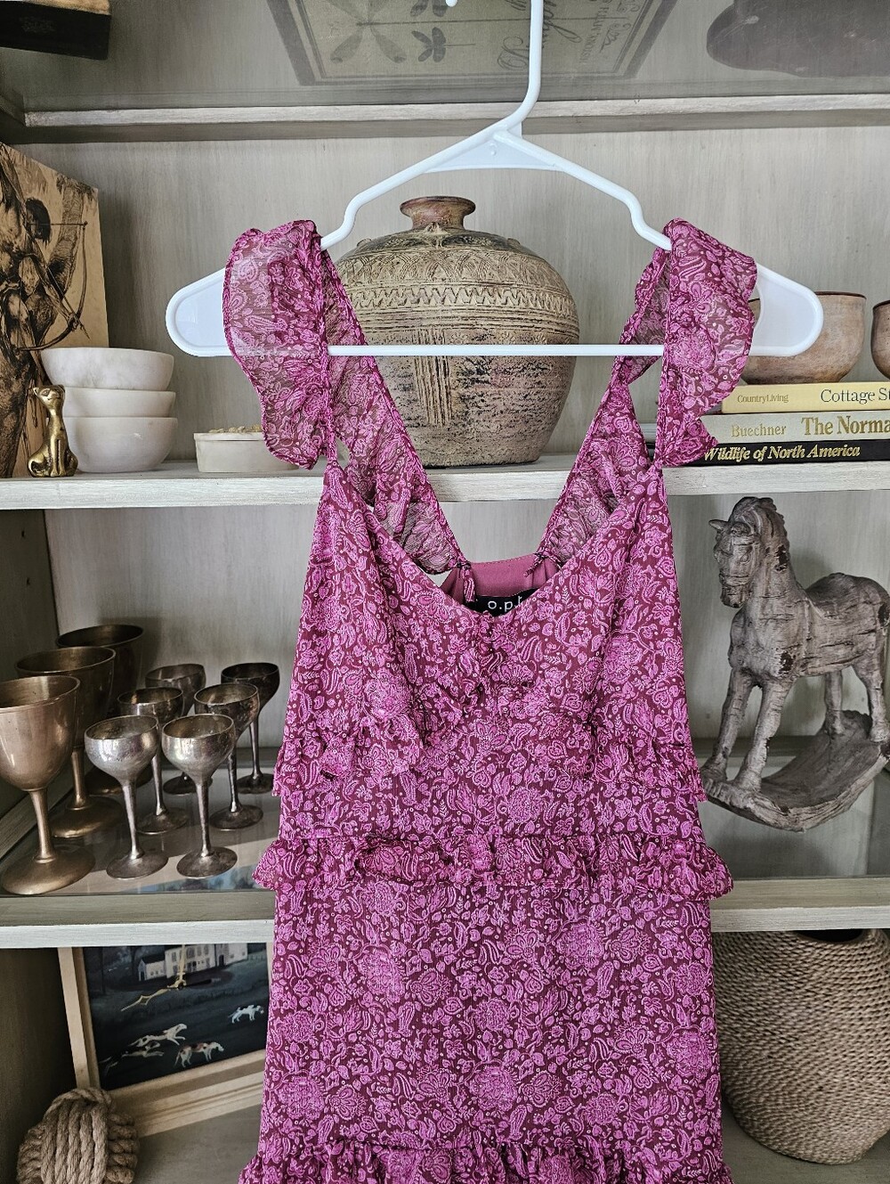 O.P.T One Pretty Time  Tiered Ruffle Pink Fuschia Maxi Dress - Picture 6 of 8